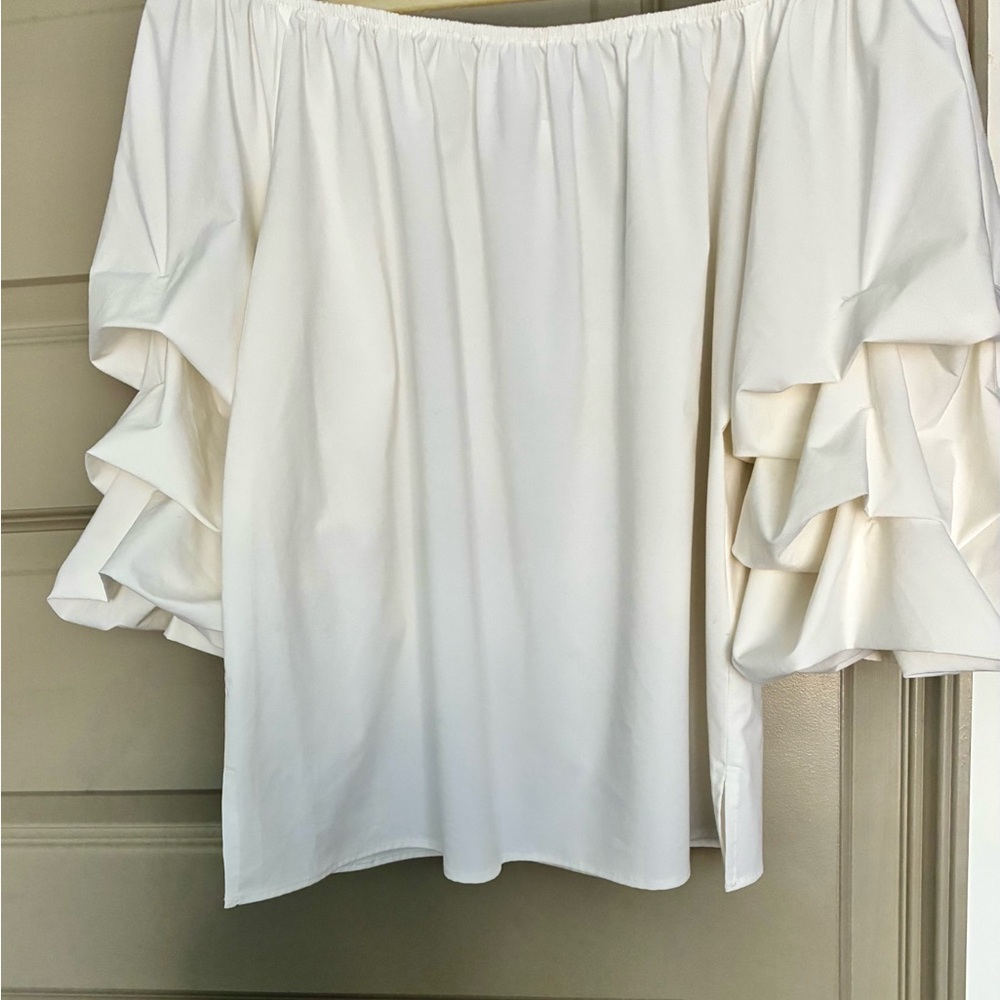 Joseph Ribkoff White Ruffle Sleeve Blouse
